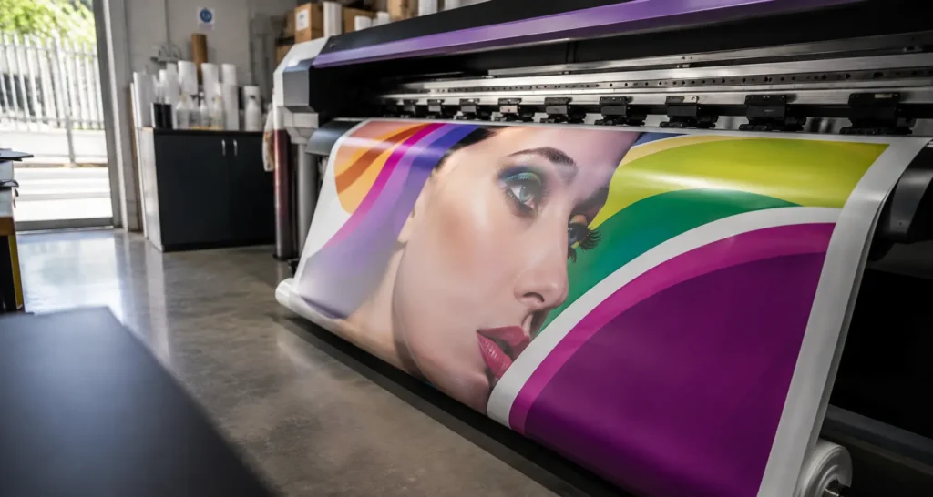 Impresión de gigantografías en plotter de alta definición sobre vinil publicitario en el taller de MJE Polarizados